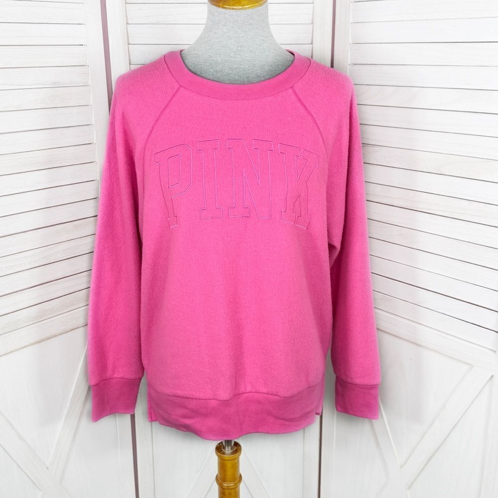 Pink by Victoria's Secret Embroidered Inside Out Fleece Sweatshirt Pink XS